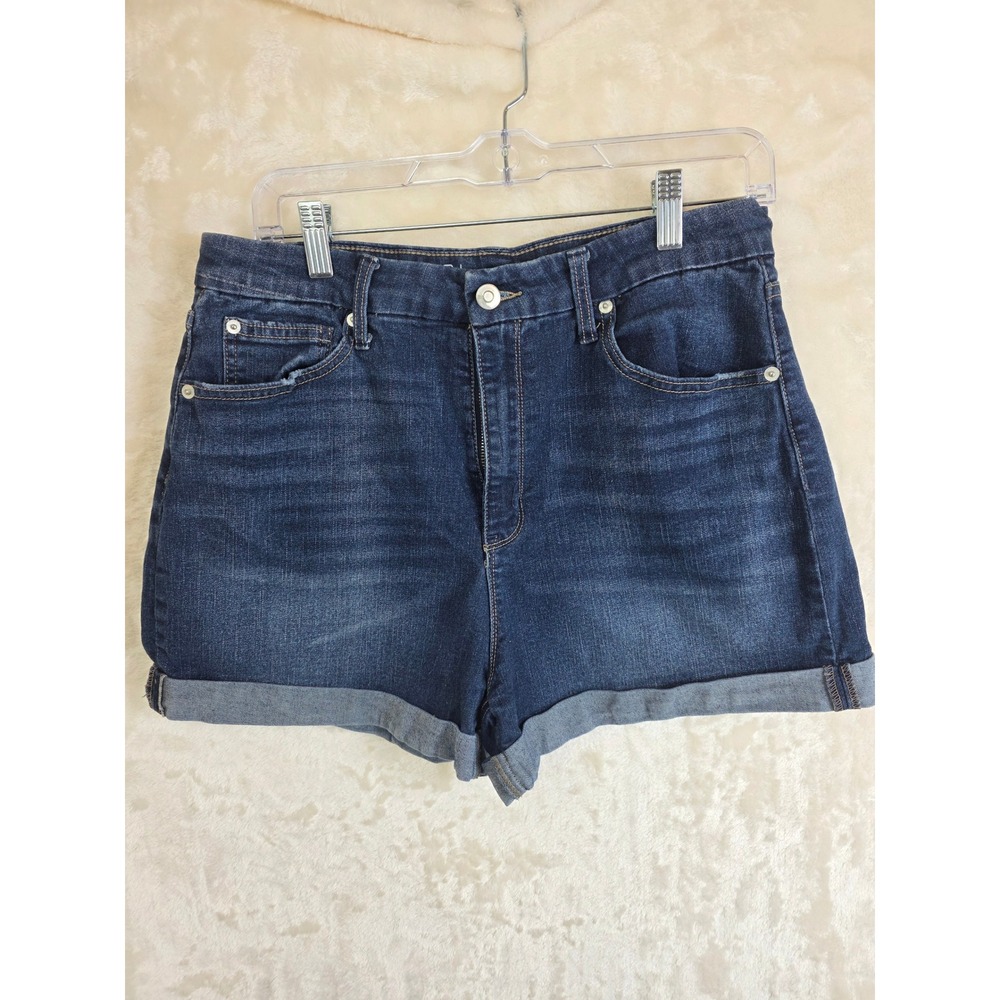 No Boundaries Womens High Rise Dark Wash Rolled Cuff Denim Jean Shorts Size 11